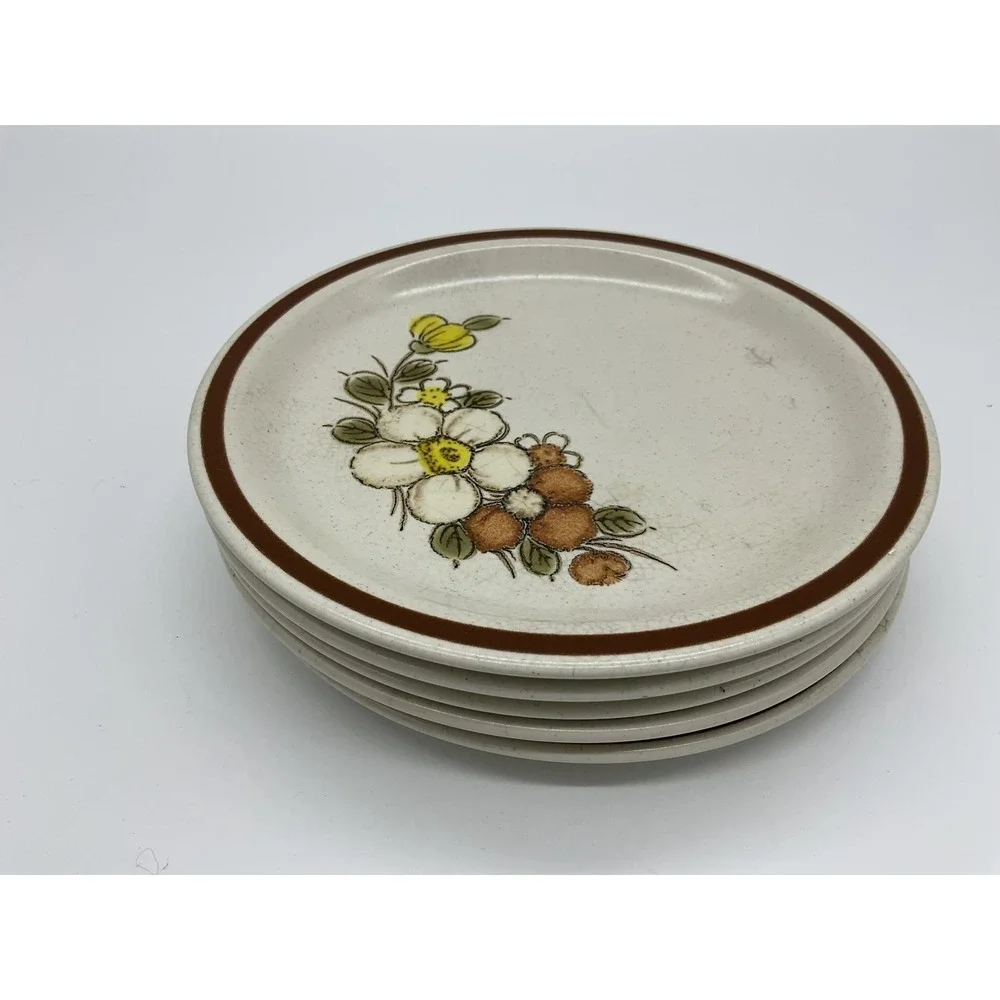 Vintage Woodhaven Collection Sunnybrook Bread Plates Set Of 5 Floral Stoneware